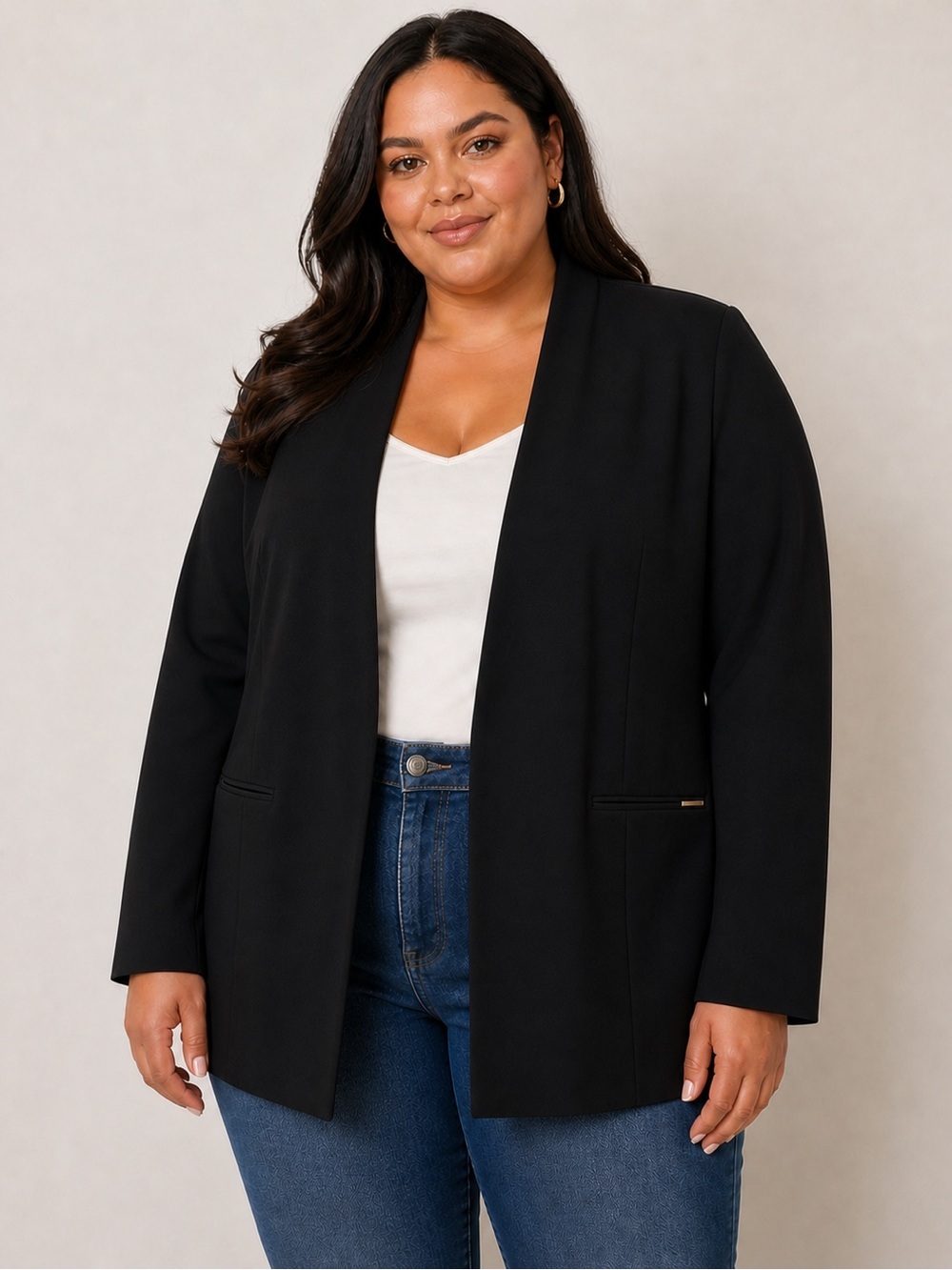 Calvin Klein Open Front Blazer Contrast Lining Tailored Chic Jacket